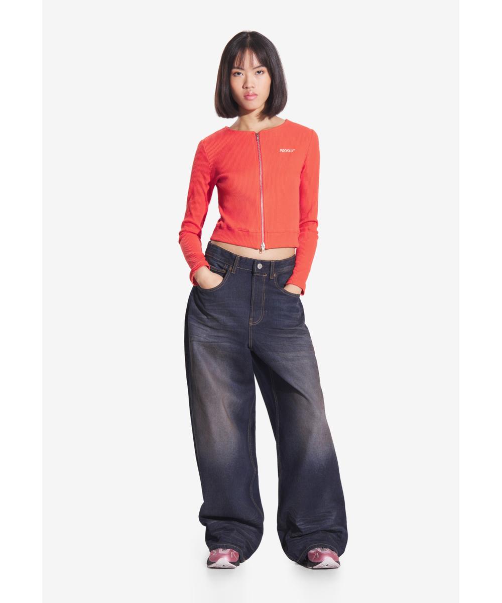 Zip Ribbed longsleeve rozpinany damski czerwony