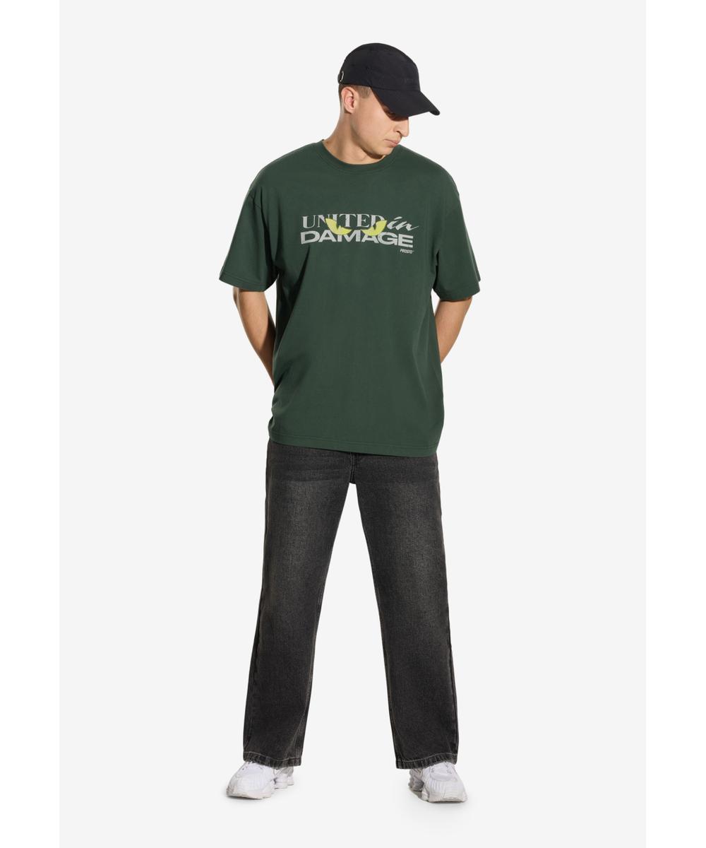 Damage t-shirt bawełniany khaki