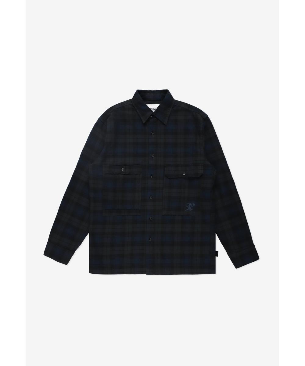 Check koszula męska flanelowa bawełniana granatowa