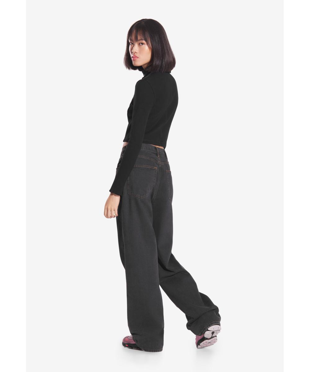 Turtleneck Ribbed longsleeve damski czarny