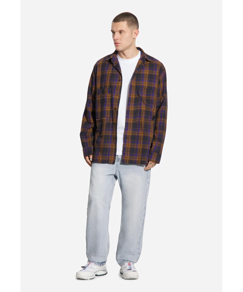 Check koszula męska flanelowa bawełniana fioletowa