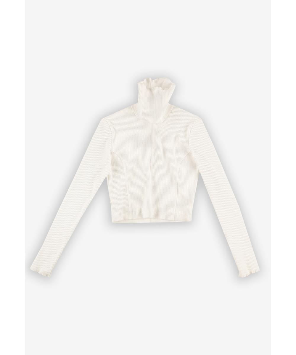 Turtleneck Ribbed longsleeve damski biały