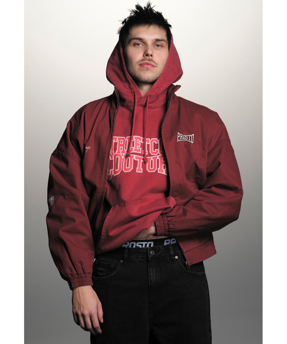 Street Couture Washed bluza z kapturem oversize męska burgundowa