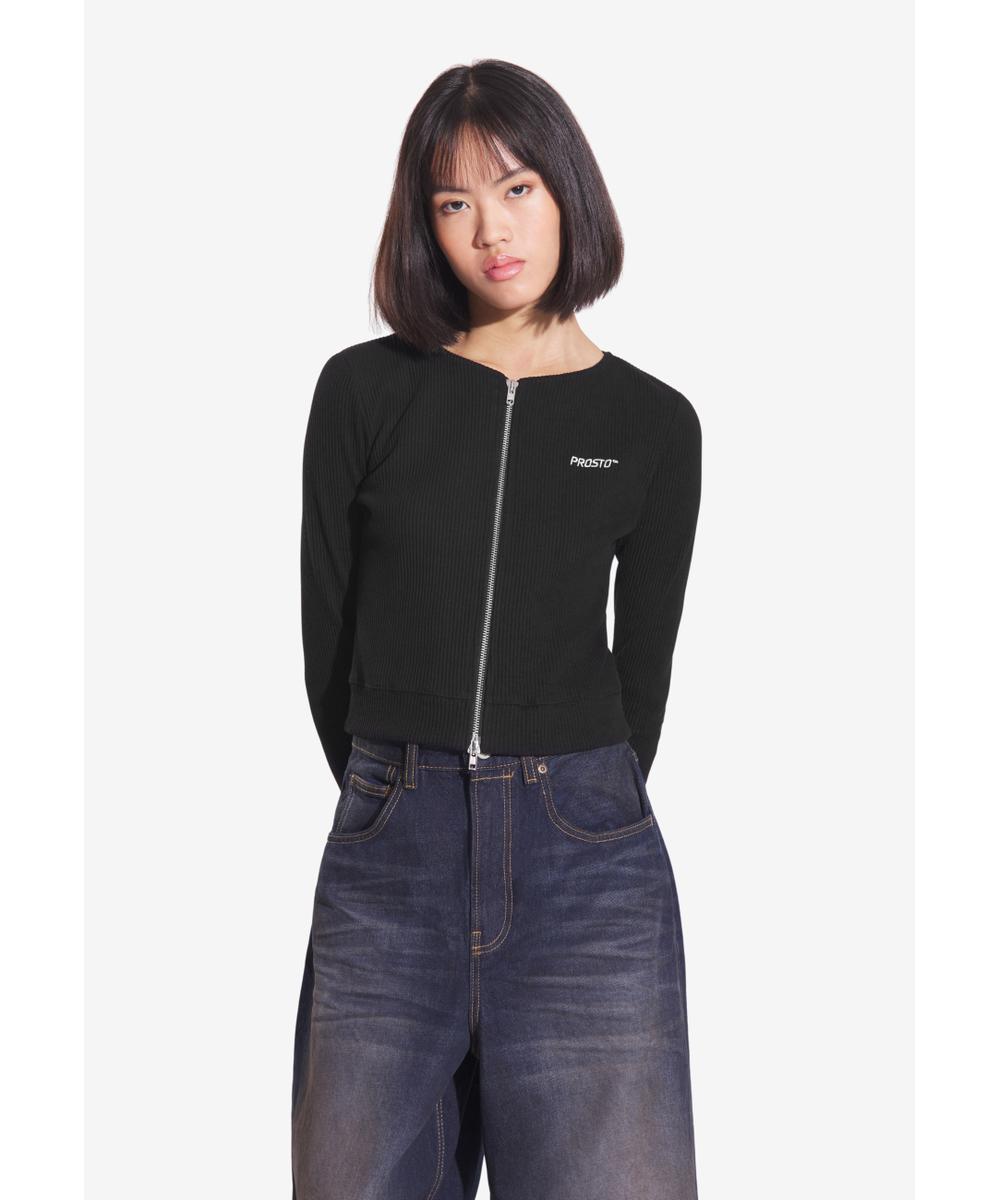 Zip Ribbed longsleeve rozpinany damski czarny