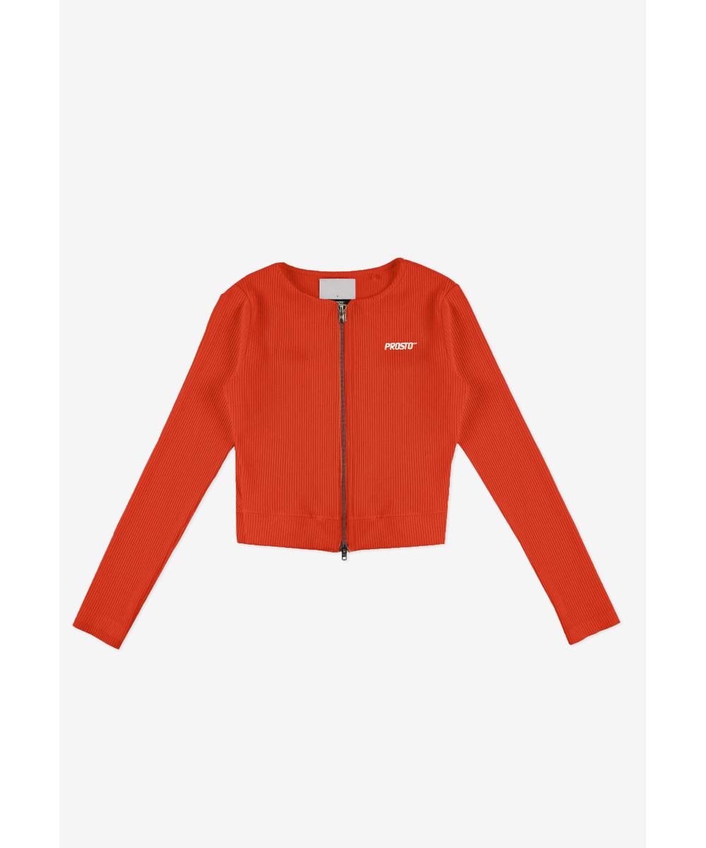 Zip Ribbed longsleeve rozpinany damski czerwony