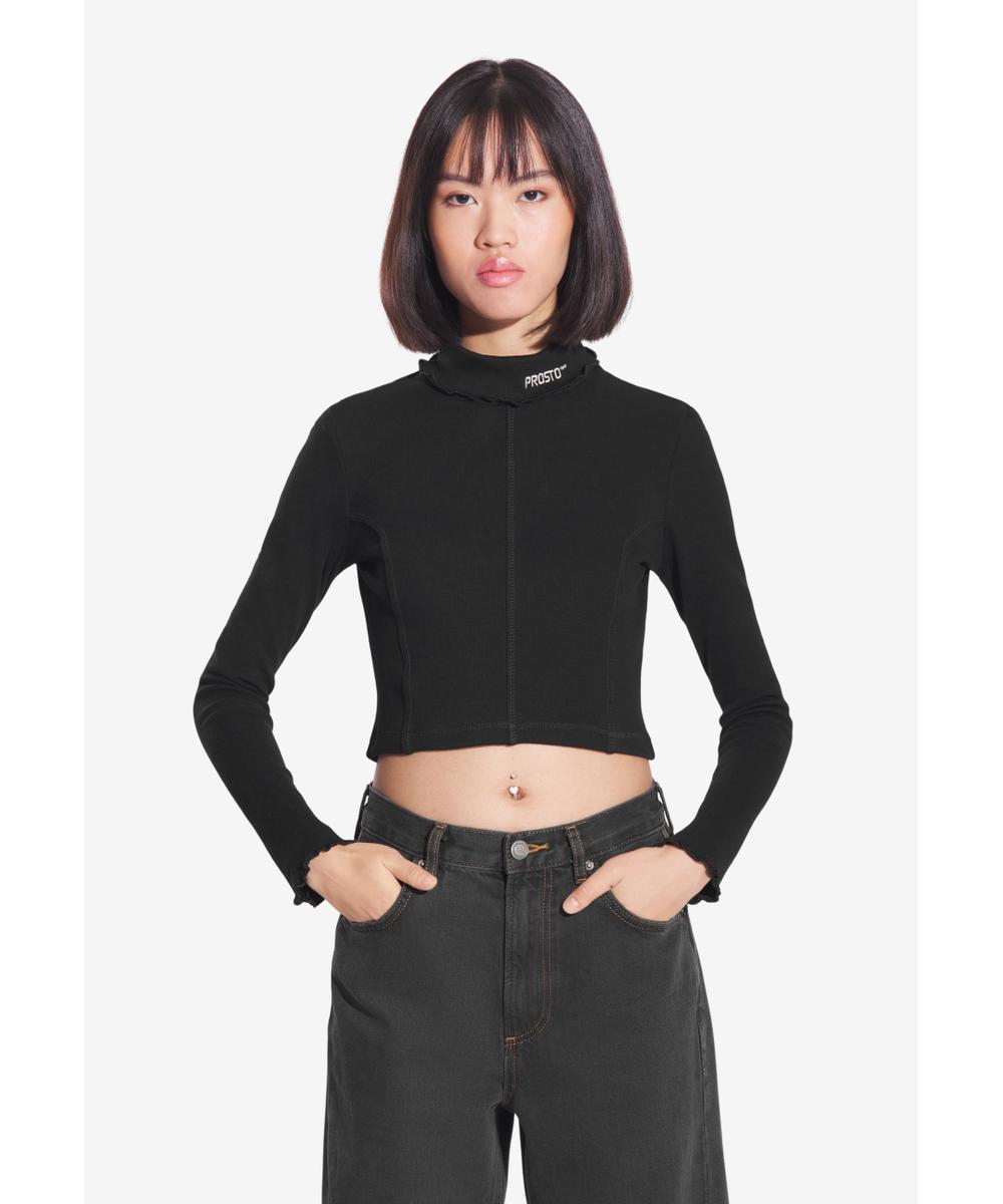 Turtleneck Ribbed longsleeve damski czarny