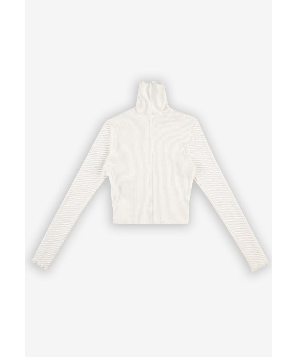Turtleneck Ribbed longsleeve damski biały
