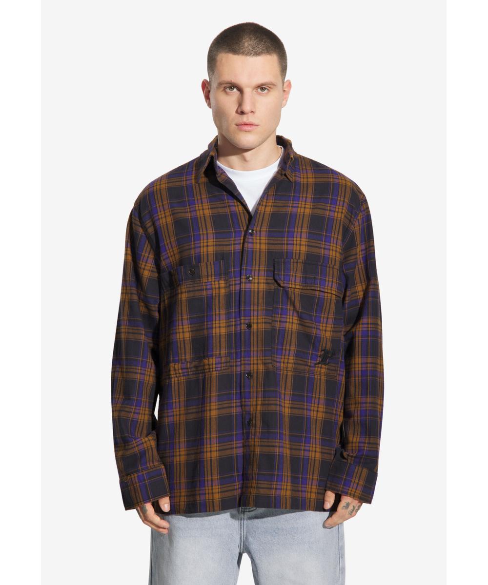 Check koszula męska flanelowa bawełniana fioletowa