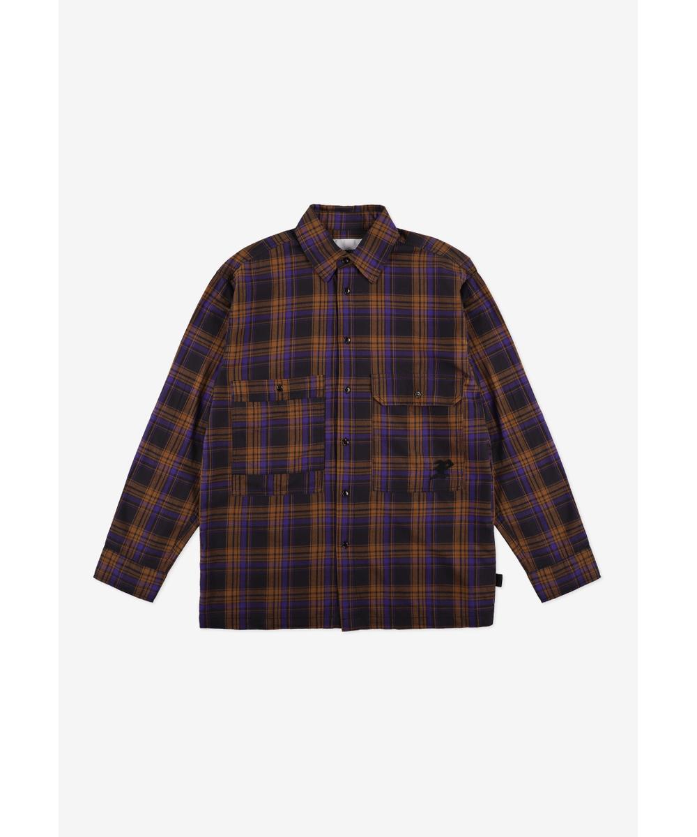 Check koszula męska flanelowa bawełniana fioletowa