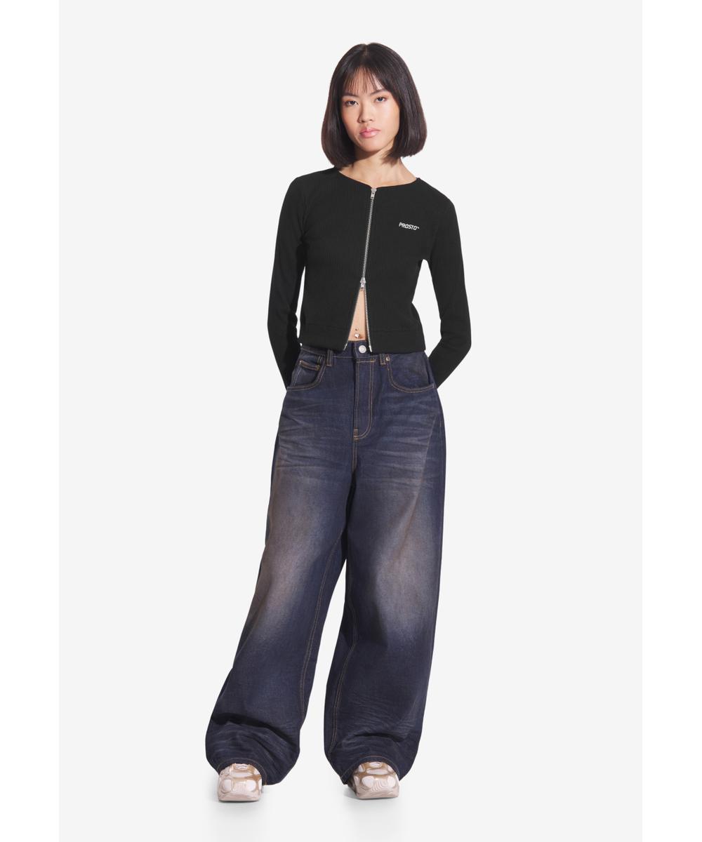 Zip Ribbed longsleeve rozpinany damski czarny