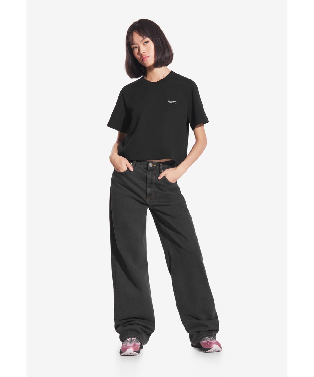 Heavyweight t-shirt bawełniany damski czarny