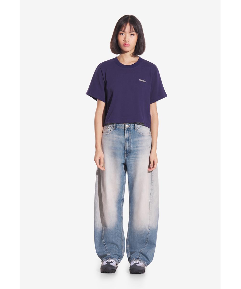 Heavyweight t-shirt bawełniany damski granatowy