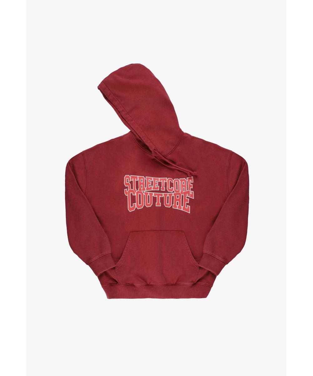 Street Couture Washed bluza z kapturem oversize męska burgundowa