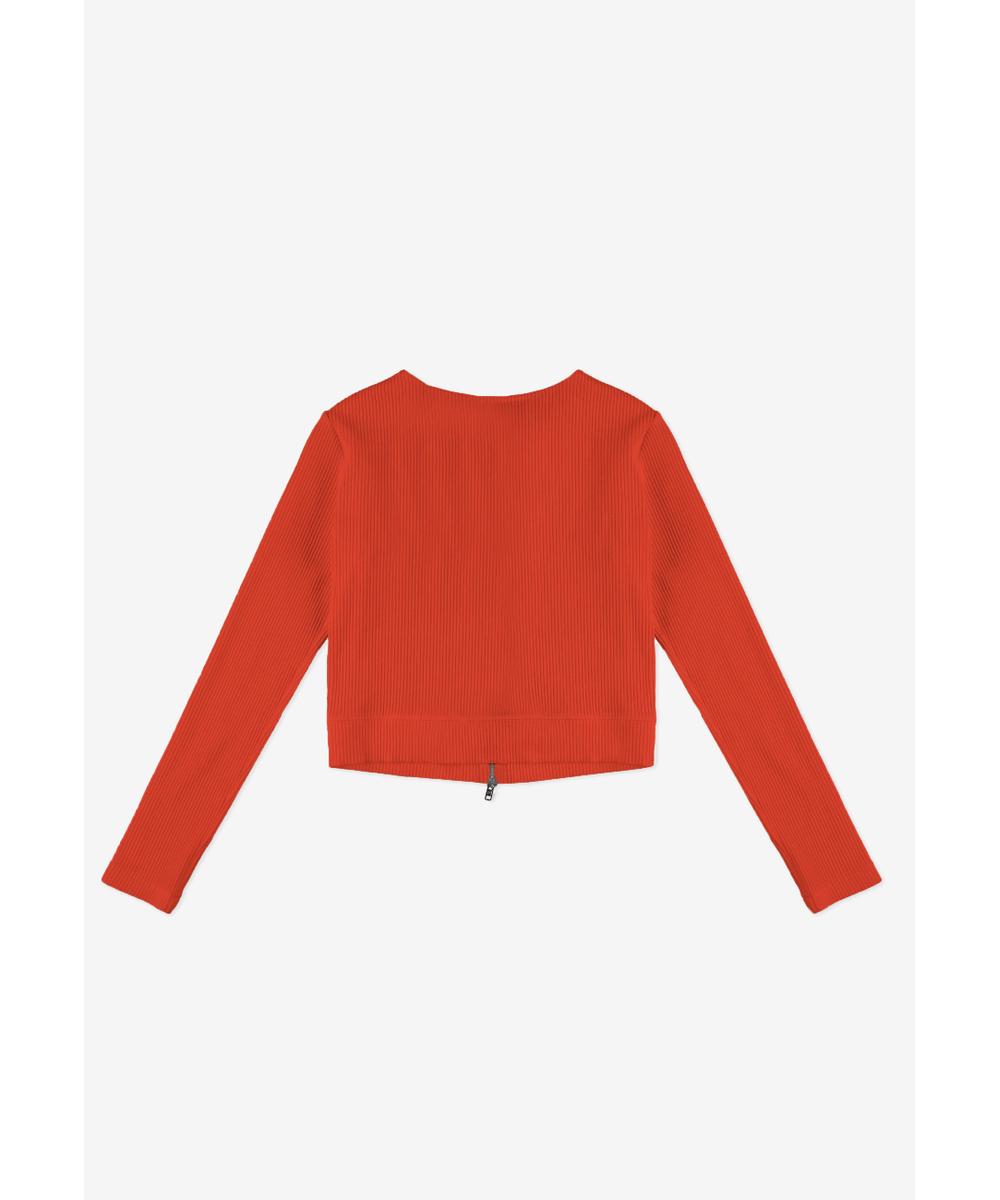 Zip Ribbed longsleeve rozpinany damski czerwony