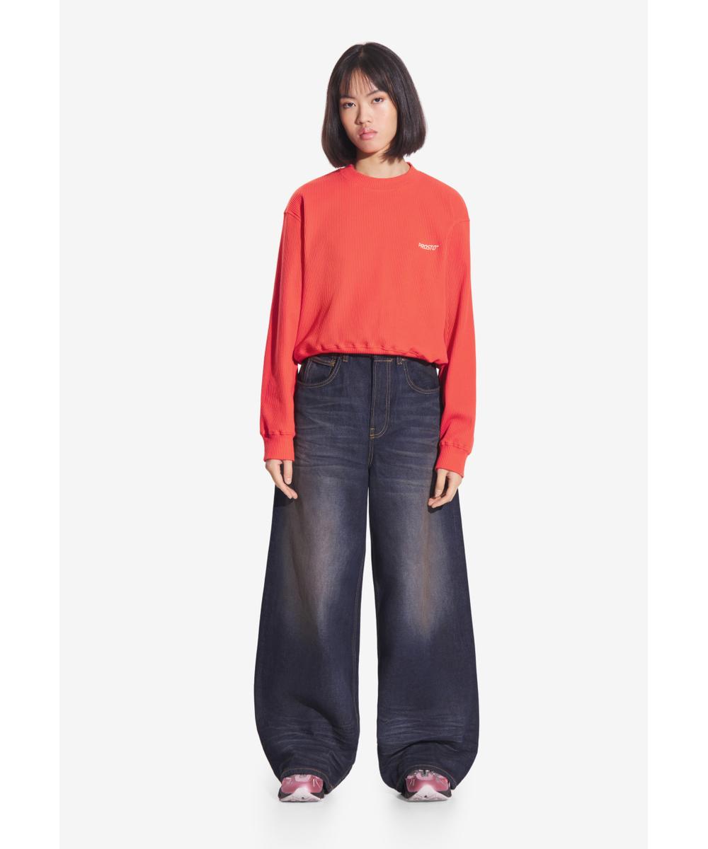 Ribbed bluza bez kaptura damska czerwona