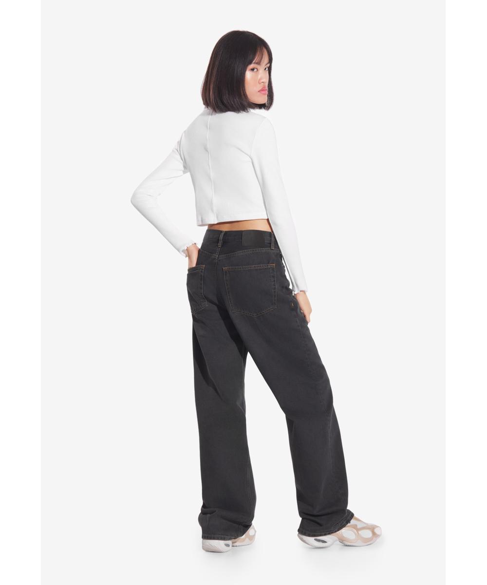 Turtleneck Ribbed longsleeve damski biały