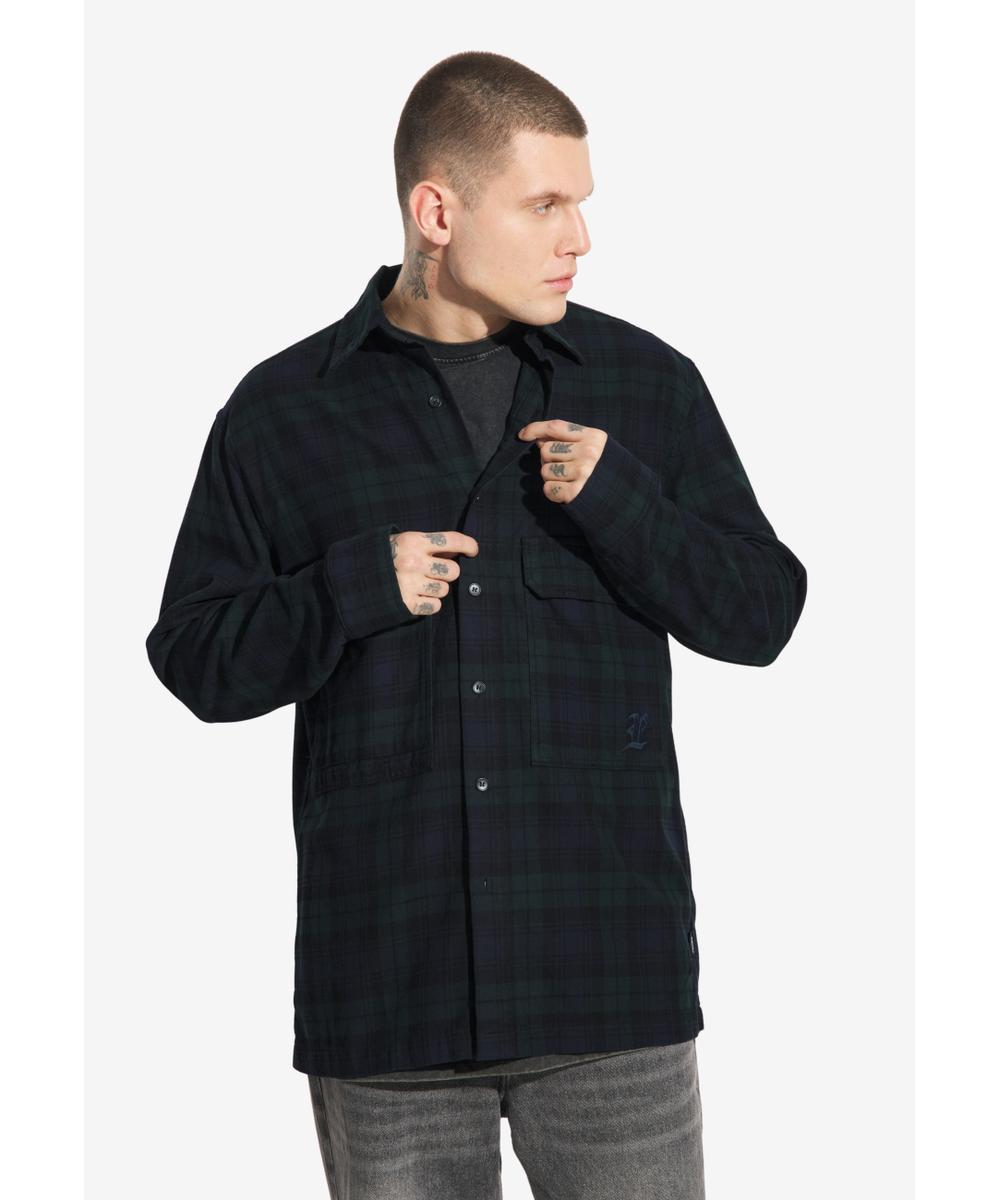 Check koszula męska flanelowa bawełniana granatowa